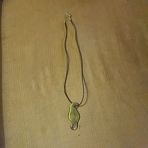 Green and gold stained glass necklace